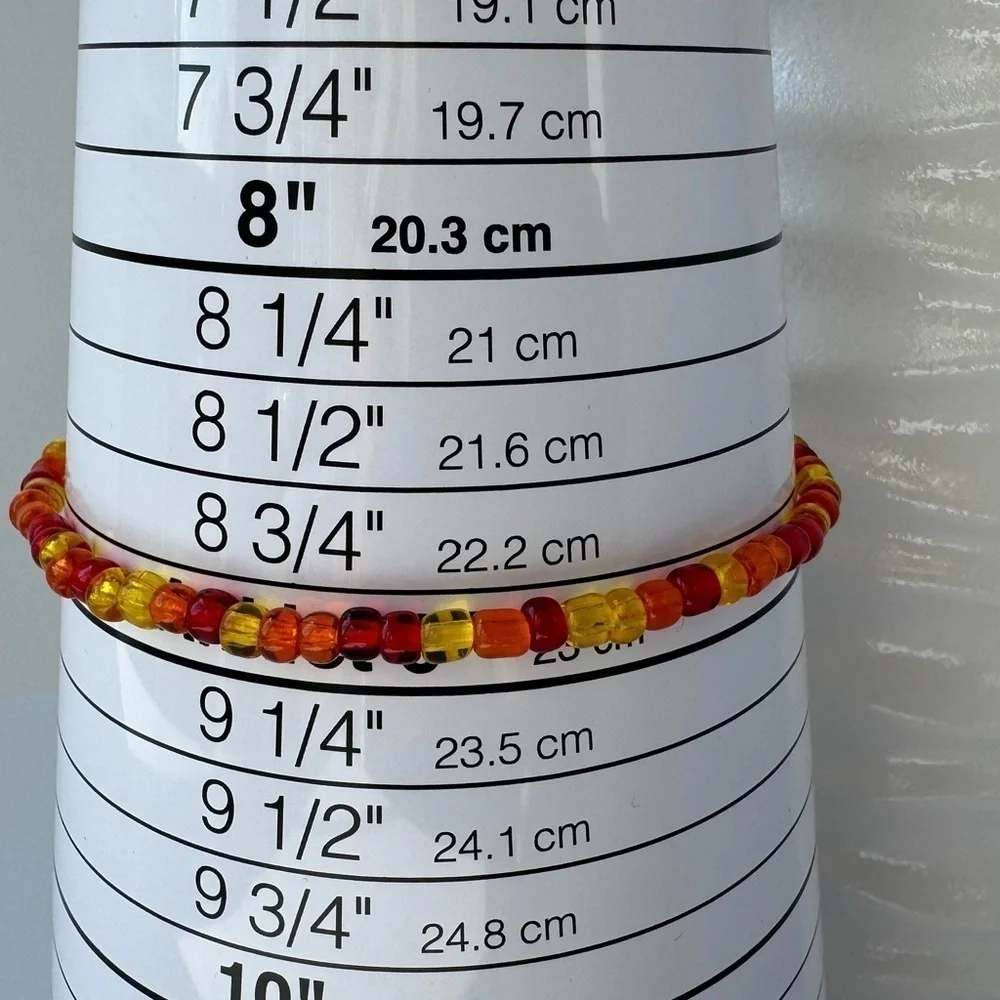 Stretch Beaded Anklet in Red Yellow & Orange   Size 9”